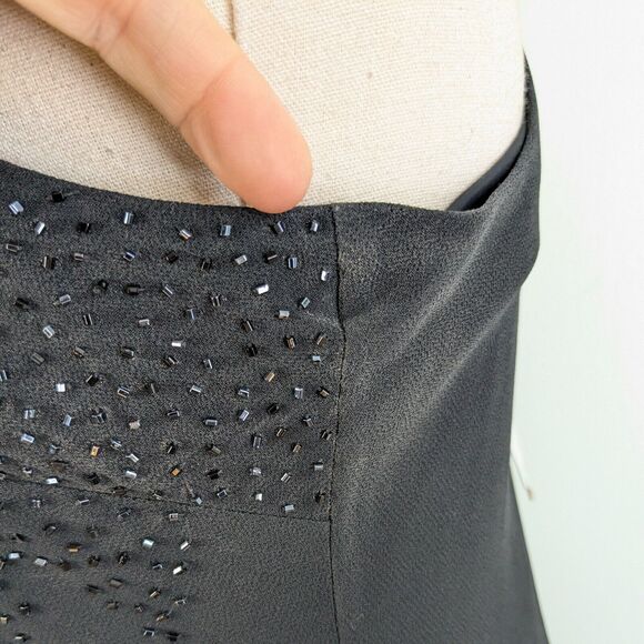 Vintage Maxi Dress Prom Gown Slip Beaded 90S Y2K Cachet Black Silver Formal 6 - Picture 10 of 11